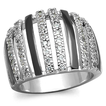 Turquoise Tiger rhodium and ruthenium brass ring with AAA grade clear cubic zirconia, showcasing a polished, elegant jewelry design.