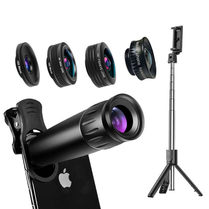 Salmon Lucky 12-in-1 4K photography bundle with various tech accessories, including camera lenses and portable gadgets.