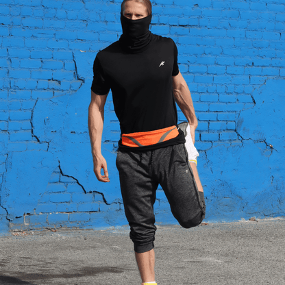 Black Lavender water-resistant sport waist pack with reflective strip, ideal for running and outdoor activities.