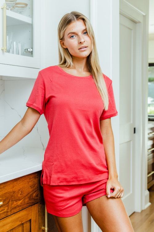 Orchid Tartarus PIMA Basic Tee Short Set sleepwear featuring a soft, comfortable short-sleeve top and matching shorts.