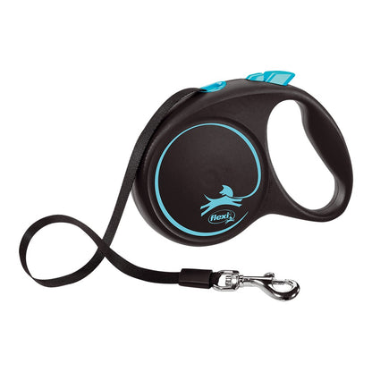 Dog lead Flexi BLACK DESIGN 5m blue size M from Bigbuy, showing the retractable leash with blue handle and black cord.