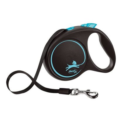 Flexible black 5m dog lead from Bigbuy with blue accents, designed for medium-sized pets, featuring a durable handle and secure clasp.