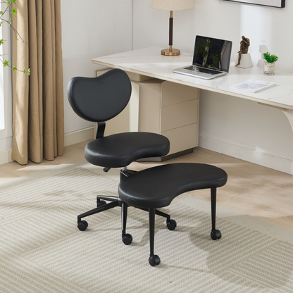 Black PU leather office chair with USB port, power access, and swivel function, suitable for home office or vanity desk.