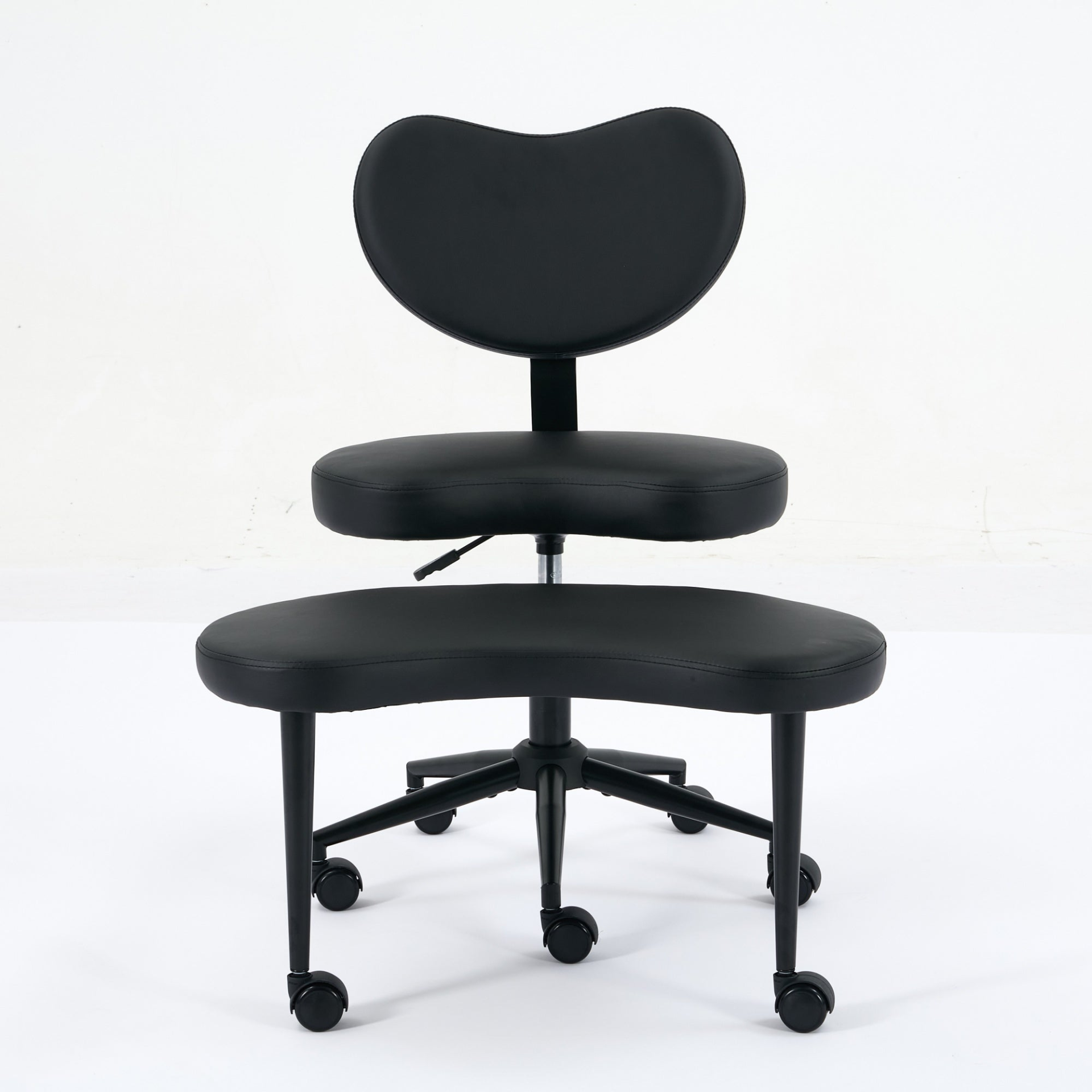 Black PU leather office chair with USB port, swivel feature, and ergonomic design for home office or vanity desk use.