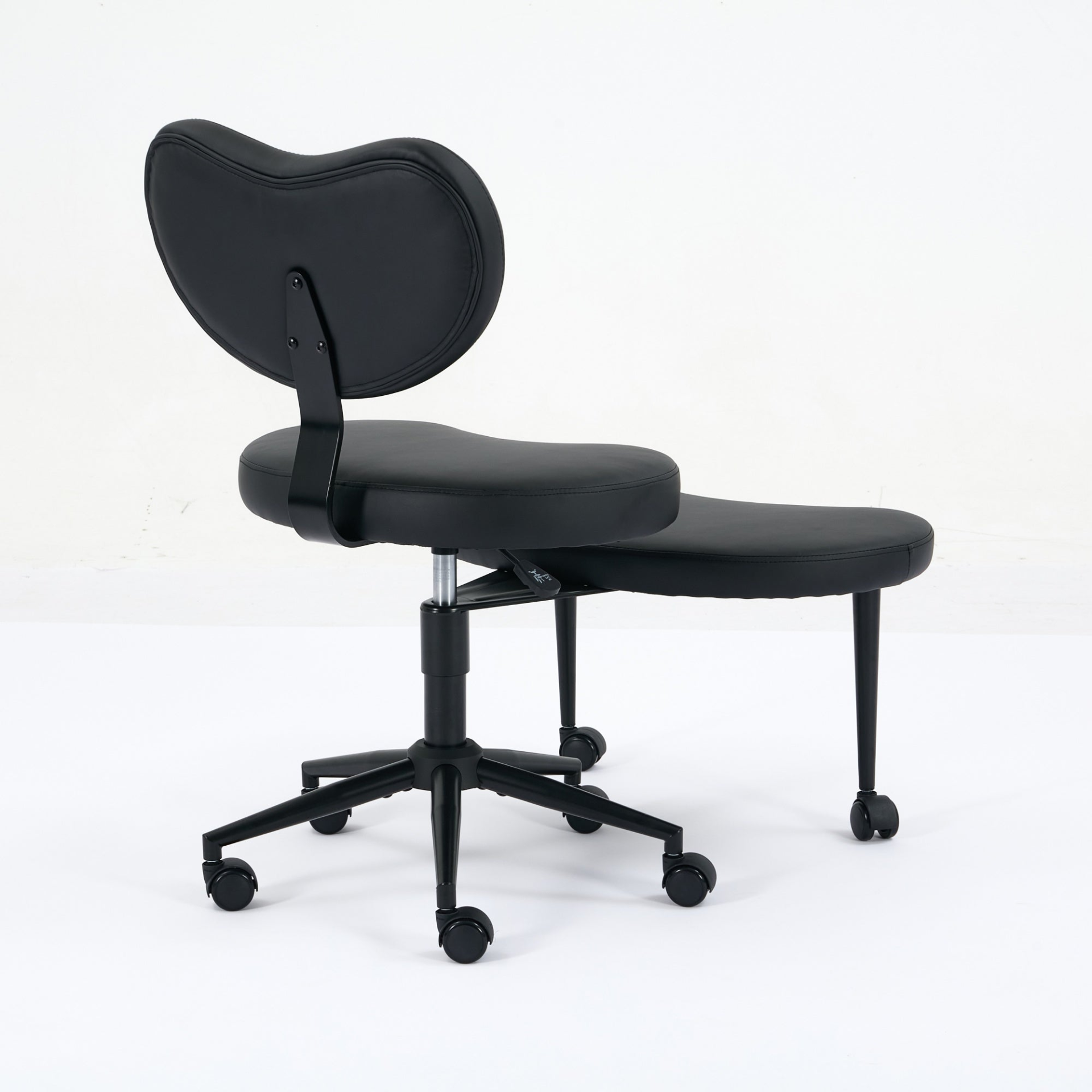 Black PU leather office chair with USB port, swivel base, and ergonomic design for home office or vanity desk use.