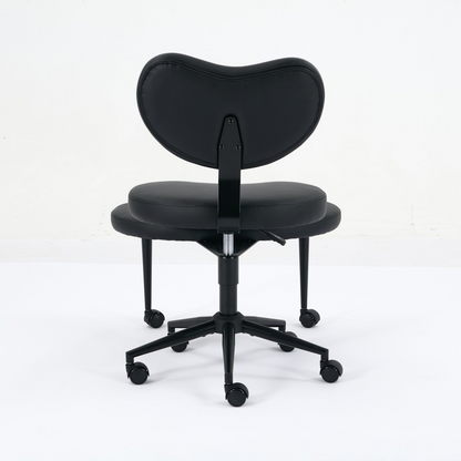 Black PU leather office chair with USB port, power access, and swivel function, suitable for home office or vanity desk.