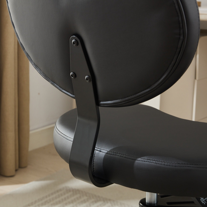 Black PU leather office chair with USB port, power access, and swivel function for home office or vanity desk.