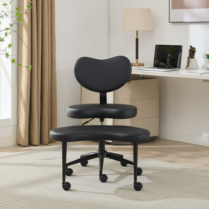 Black PU leather office chair with USB port, swivel base, and ergonomic design for home office or vanity desk use.