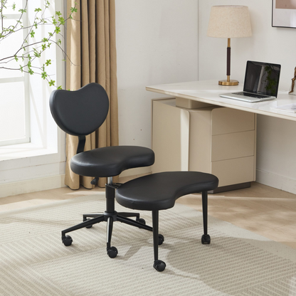Black PU leather office chair with USB port, power access, and swivel function, designed for home office or vanity desk.