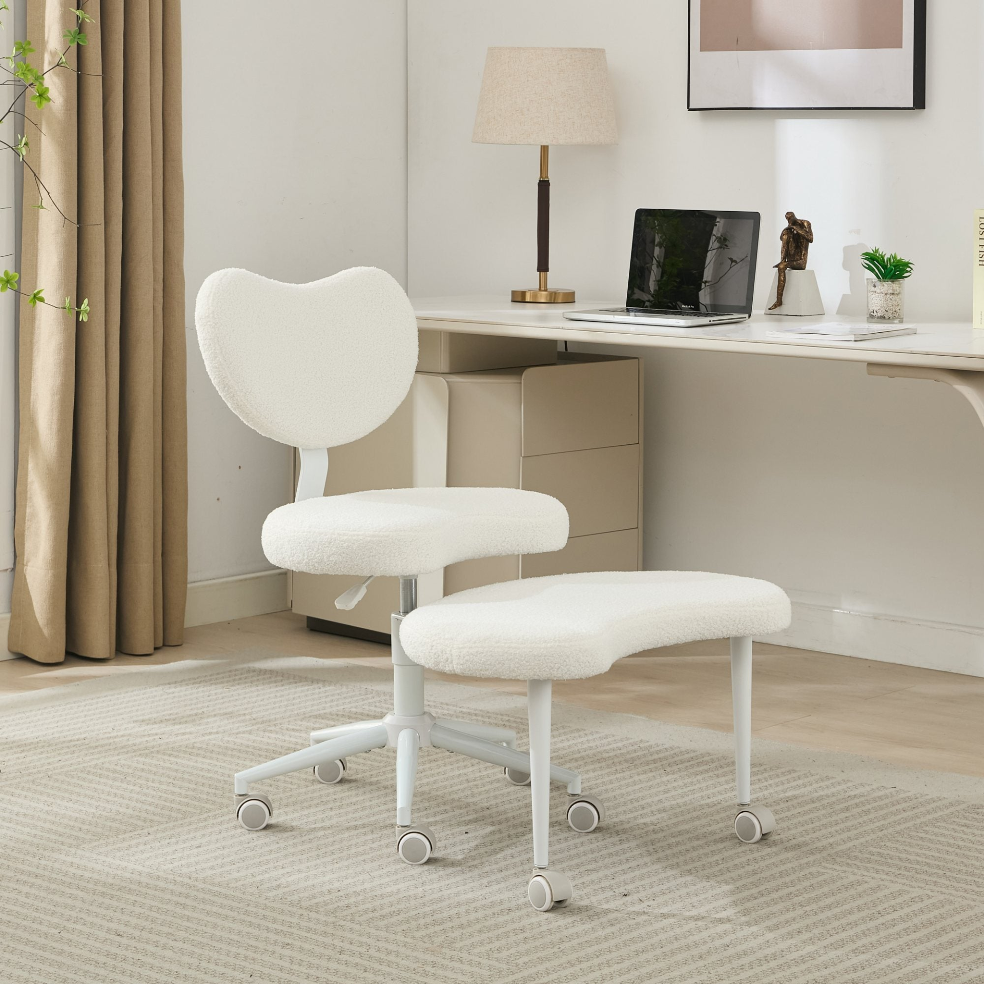 Black PU leather office chair with USB port, swivel function, and ergonomic design for home office or vanity desk.
