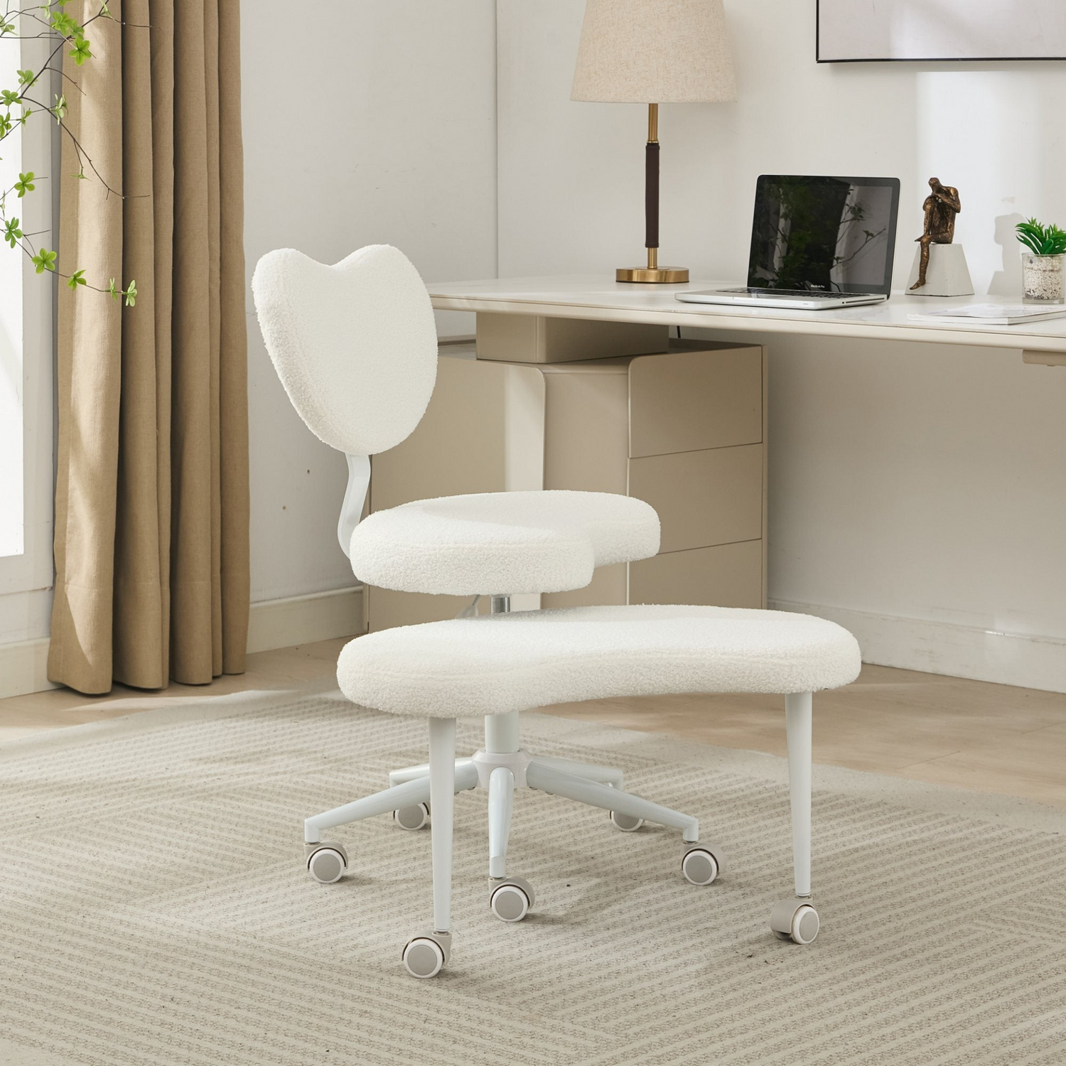 Black PU leather office chair with USB port, swivel function, and ergonomic design for home office or vanity desk.
