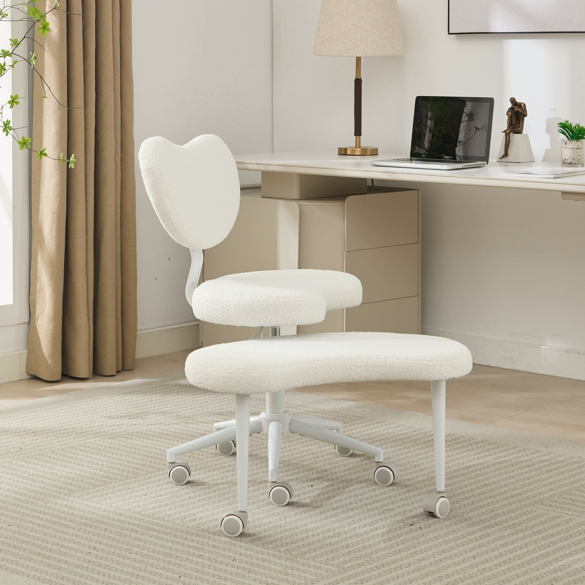 Black PU leather office chair with USB port, swivel function, and ergonomic design for home office or vanity desk.