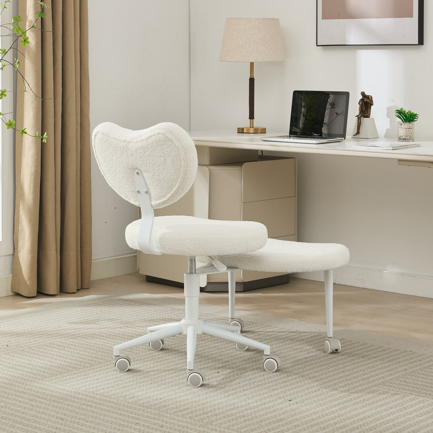 Black PU leather office chair with swivel base, USB port, and power access, ideal for home office or vanity desk.