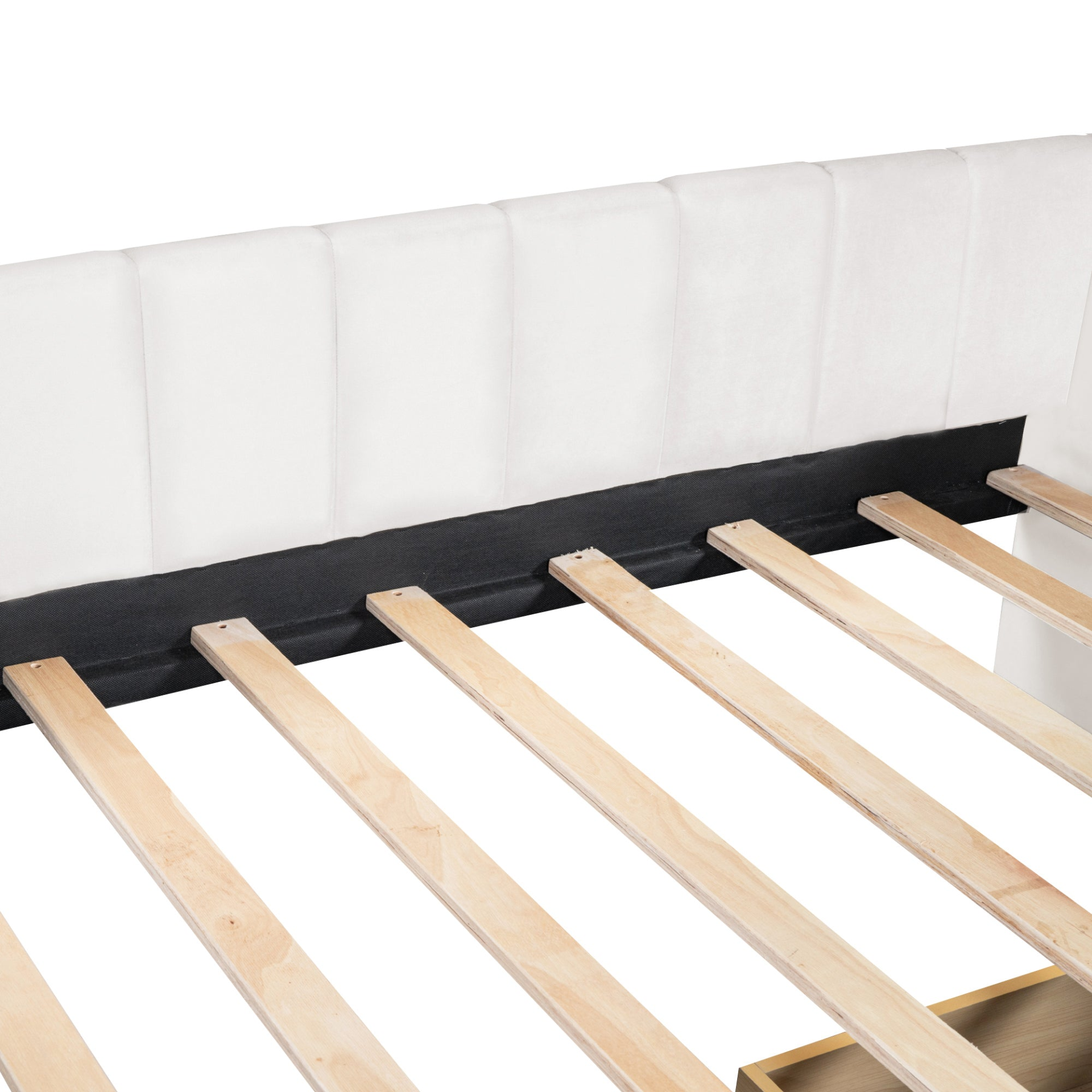 Start2Finish twin beige and gray velvet upholstered daybed with drawers and headboard, ideal for bedroom and guest room furniture.