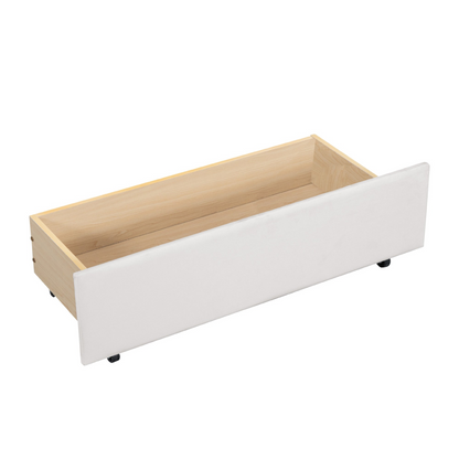 Beige and gray velvet twin daybed with drawers and headboard, ideal for bedroom or guest room, by Start2Finish furniture.