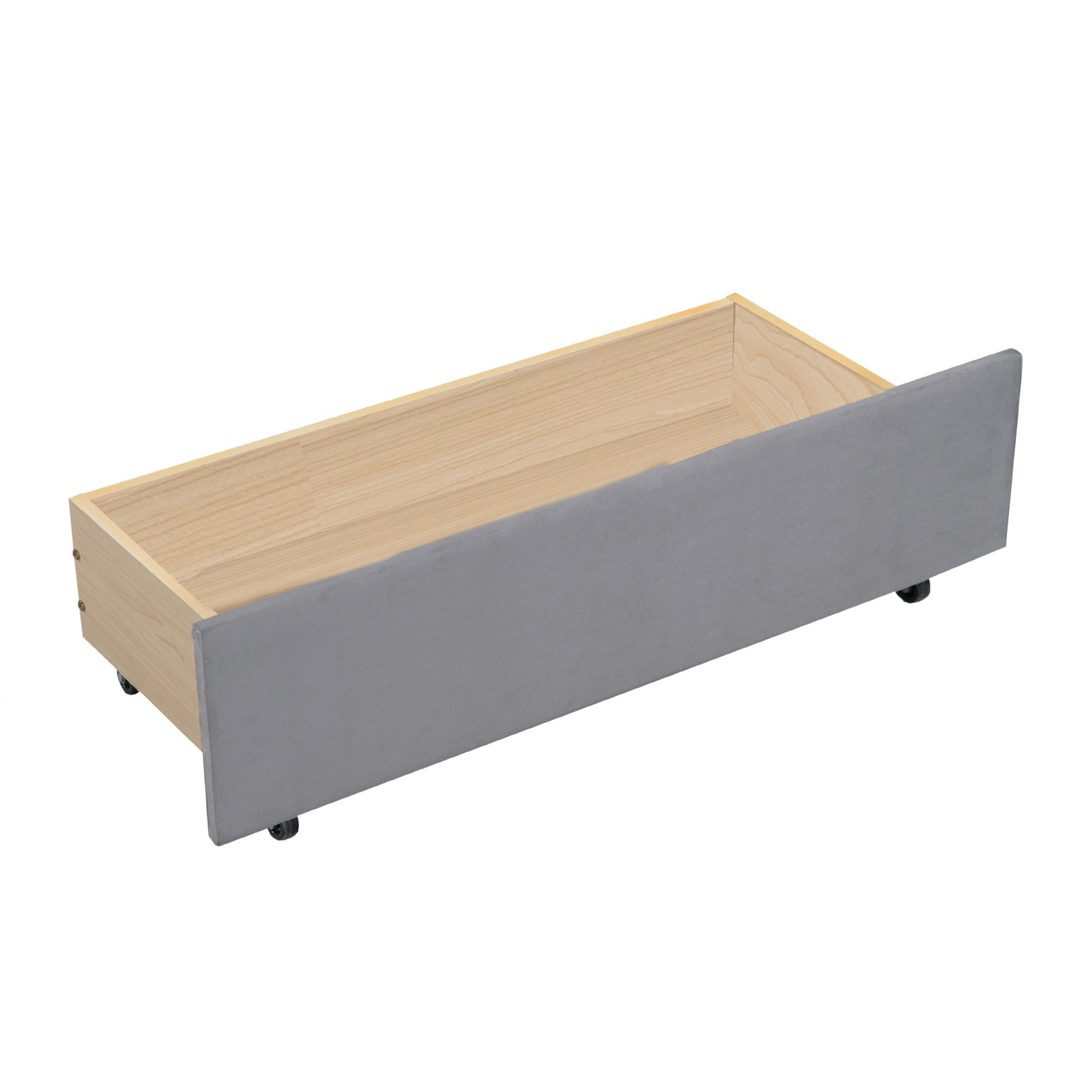 Beige and gray velvet twin daybed with drawers and headboard, upholstered furniture for bedroom or guest room by Start2Finish.
