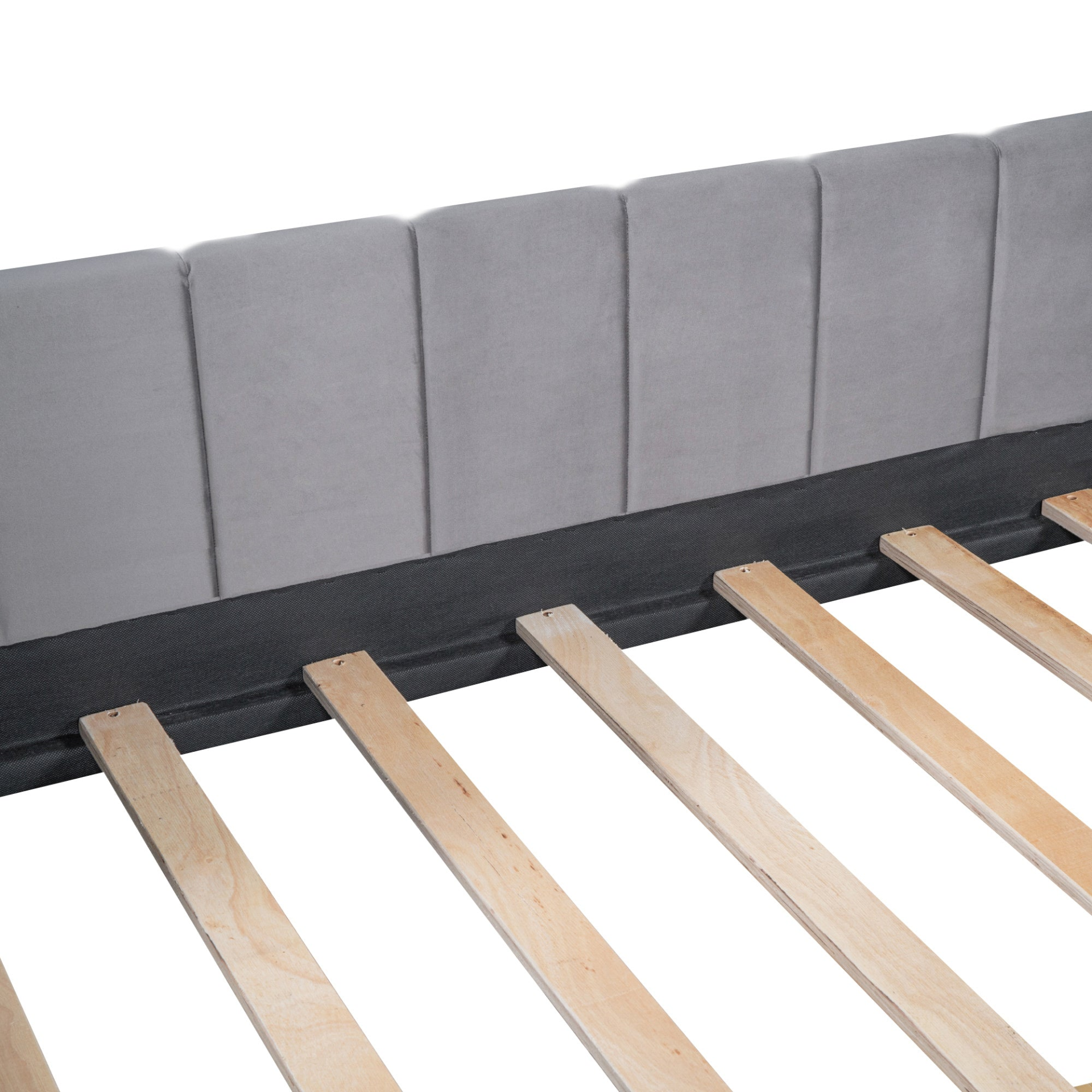 Twin beige and gray velvet daybed with drawers and headboard, ideal for bedroom or guest room furniture by Start2Finish.