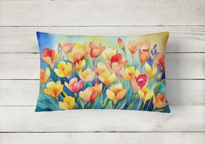 Colorful watercolor Freesias design on Start2Finish home throw pillow, showcasing vibrant floral artwork for decorative home decor.