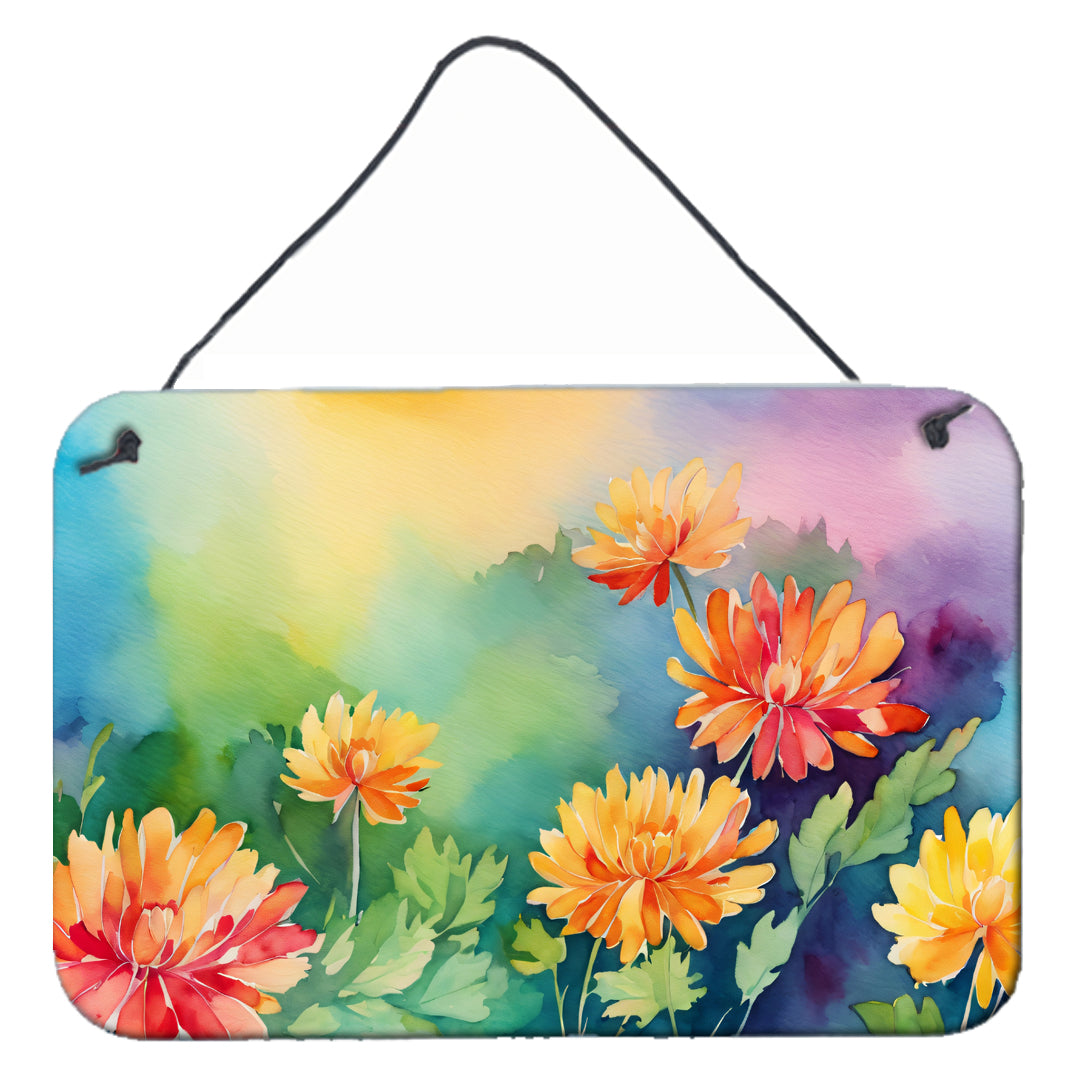 Watercolor chrysanthemum wall or door hanging print by Start2Finish, vibrant floral home decor artwork.