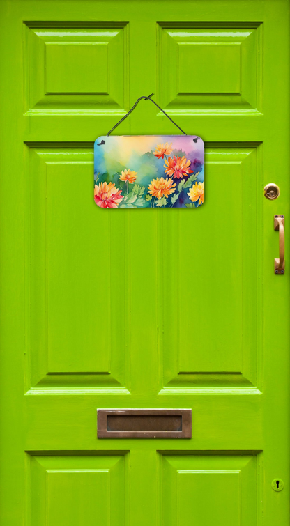 Watercolor chrysanthemum wall or door hanging print by Start2Finish, vibrant floral home decor art piece.