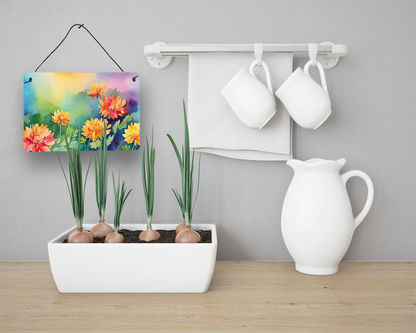 Watercolor chrysanthemum floral wall or door hanging print by Start2Finish, showcasing vibrant watercolor chrysanthemums.