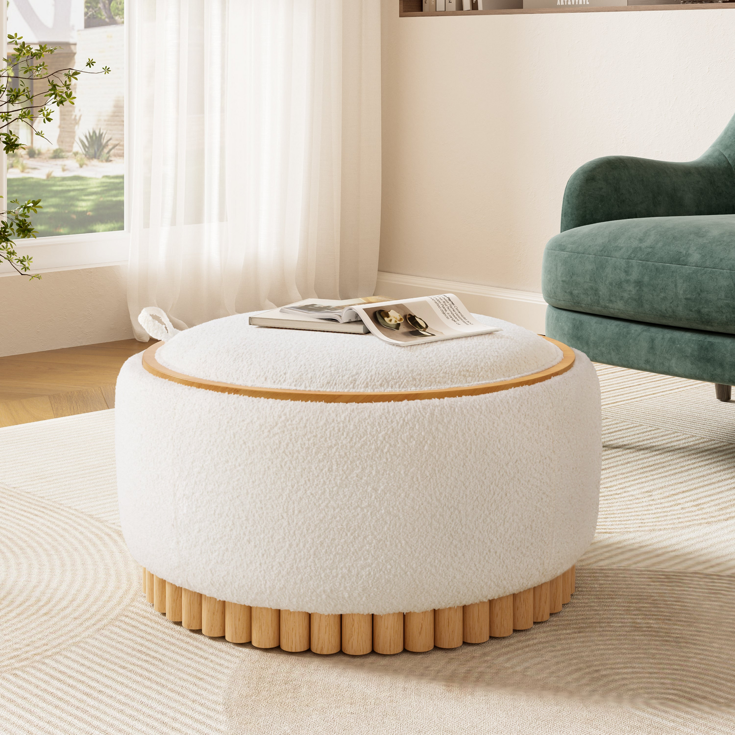 Start2Finish wood and fabric upholstered ottoman with storage, ideal for living room and lounge furniture.