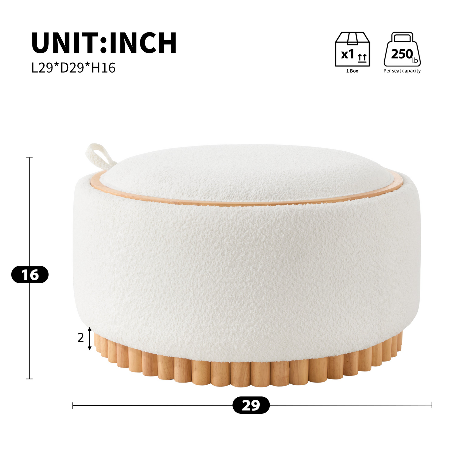 Start2Finish wooden and fabric upholstered ottoman with built-in storage, ideal for living room or lounge furniture.