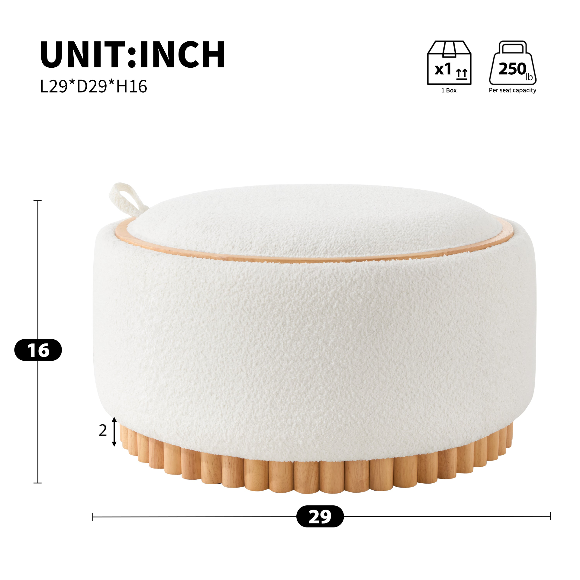 Start2Finish wooden and fabric upholstered ottoman with built-in storage, ideal for living room or lounge furniture.