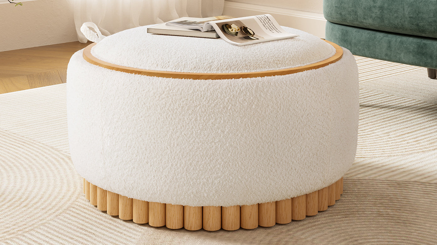 Start2Finish wooden and fabric upholstered ottoman with built-in storage, ideal for living room or lounge furniture.
