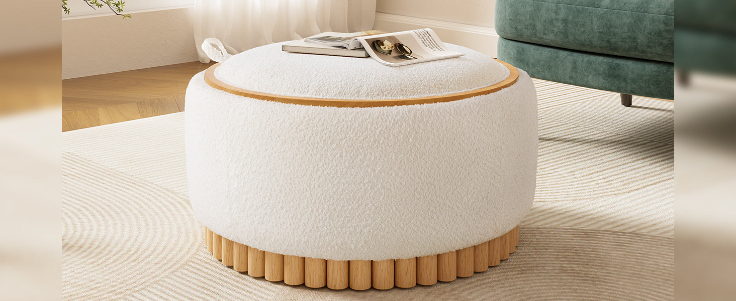 Start2Finish wooden and fabric upholstered ottoman with storage for living room and lounge spaces, featuring a cozy, functional design.