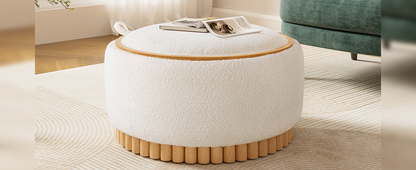 Start2Finish wooden and fabric upholstered ottoman with storage for living room and lounge spaces, featuring a cozy, functional design.