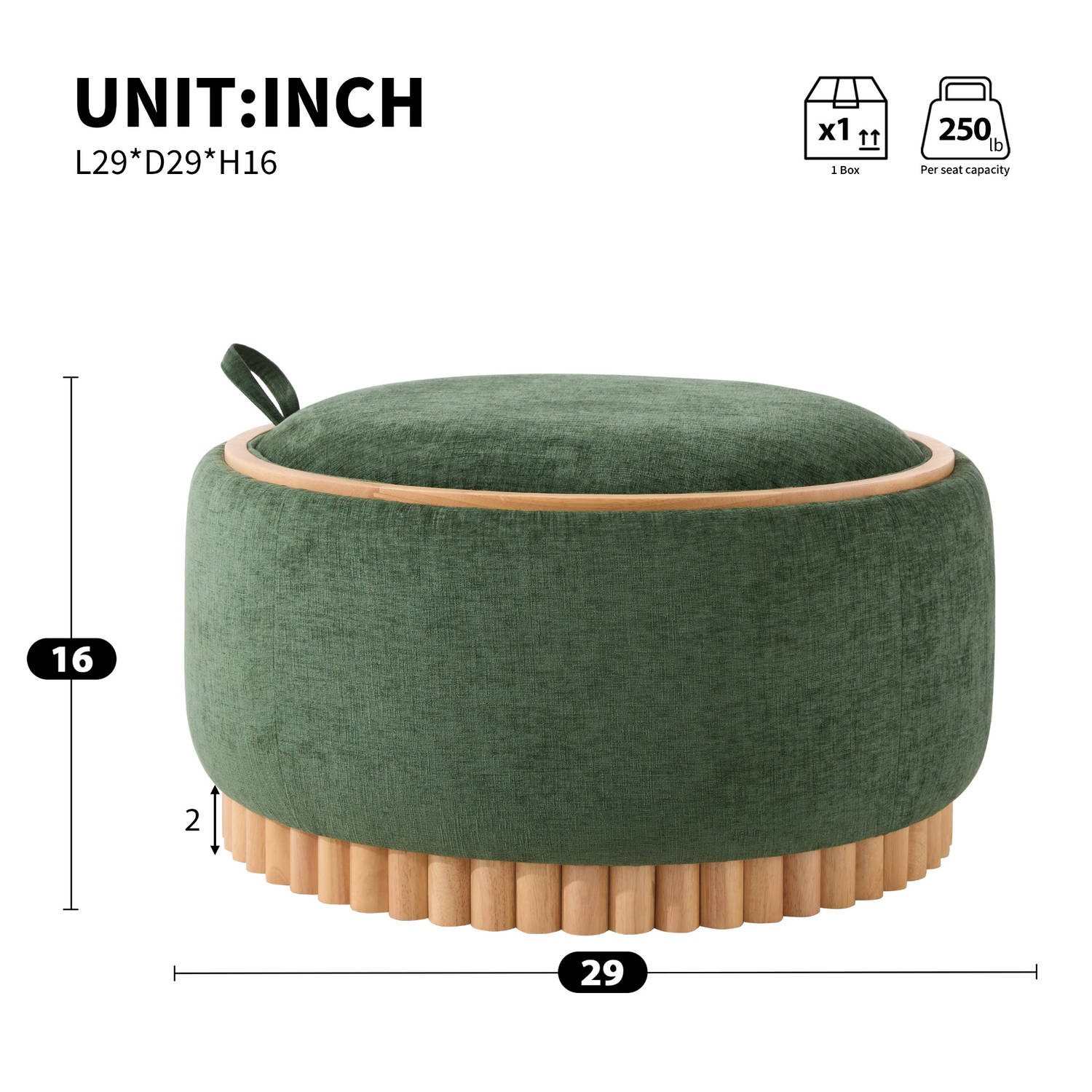 Start2Finish wooden and fabric upholstered ottoman with built-in storage, ideal for living room and lounge furniture.
