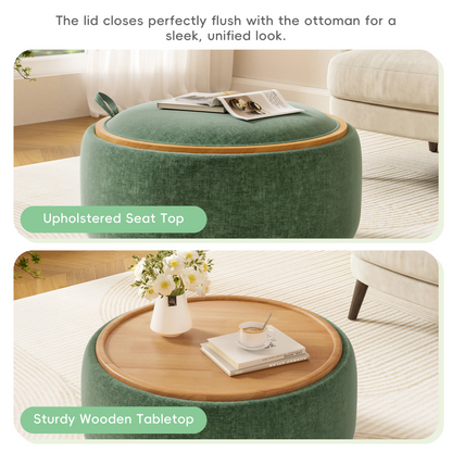 Start2Finish wooden and fabric upholstered ottoman with storage, suitable for living room and lounge areas.