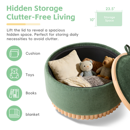 Start2Finish wooden and fabric upholstered ottoman with built-in storage, ideal for living room and lounge spaces.