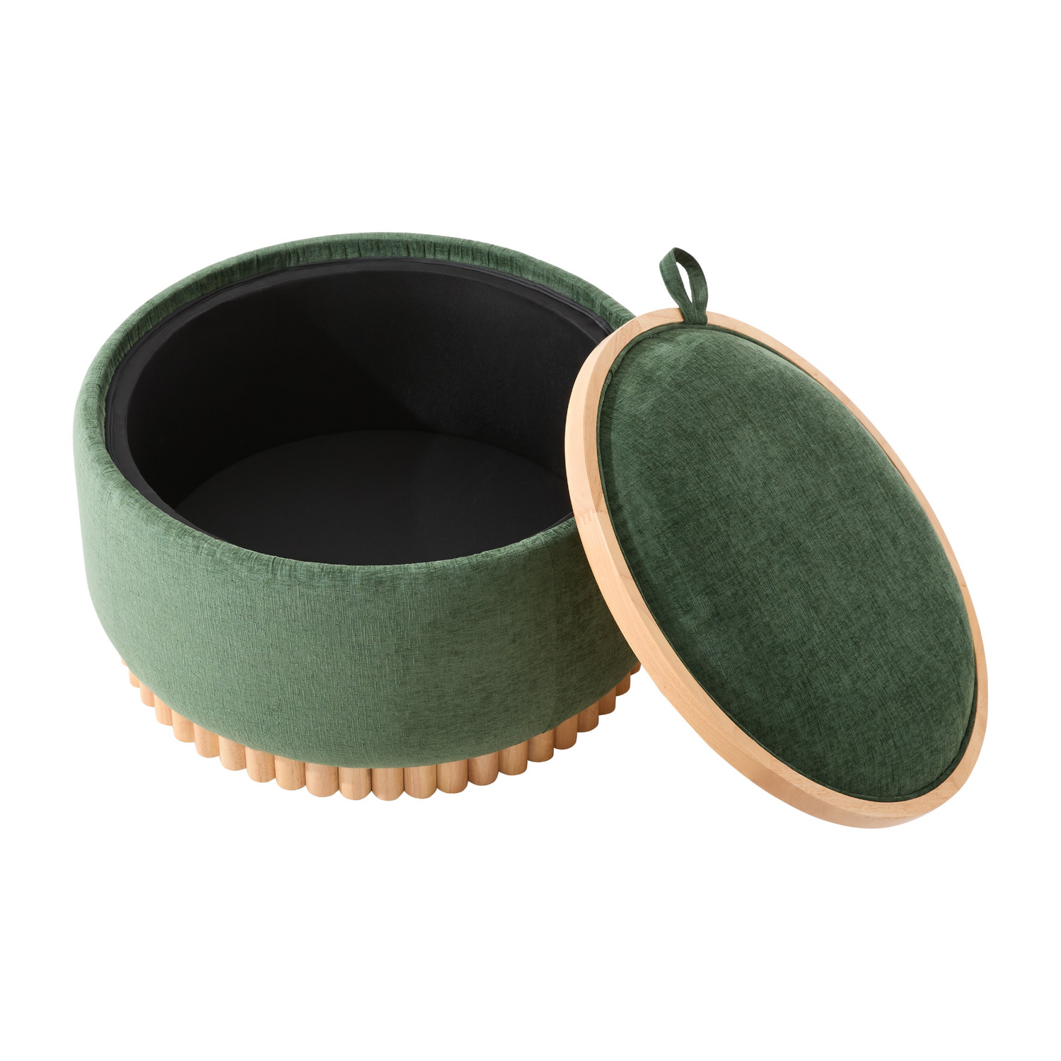 Start2Finish wooden and fabric upholstered ottoman with built-in storage, ideal for living room and lounge spaces.