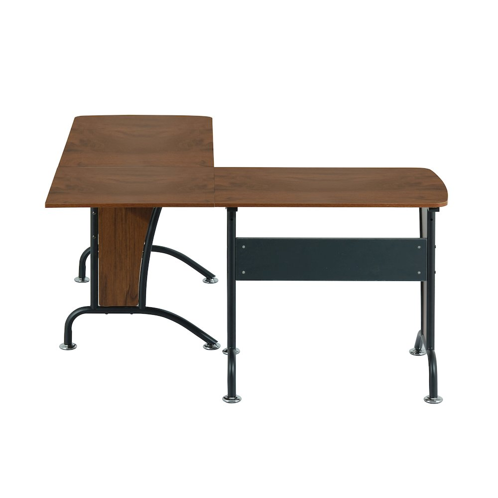 Start2Finish Techni Mobili Deluxe L-Shaped Desk with inline team desk option, featuring wood finish and spacious workspace.