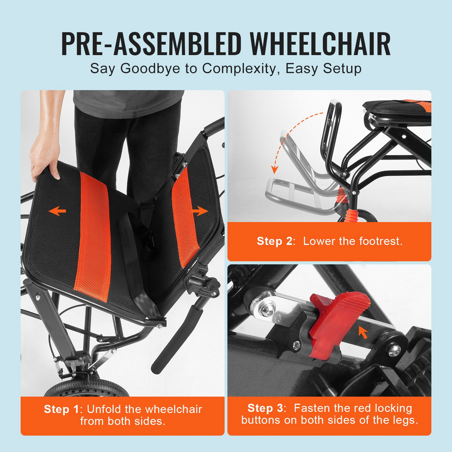 Start2Finish VEVOR lightweight aluminum wheelchair with 18-inch seat, flip-back arms, self-locking brakes, and 220lbs capacity.