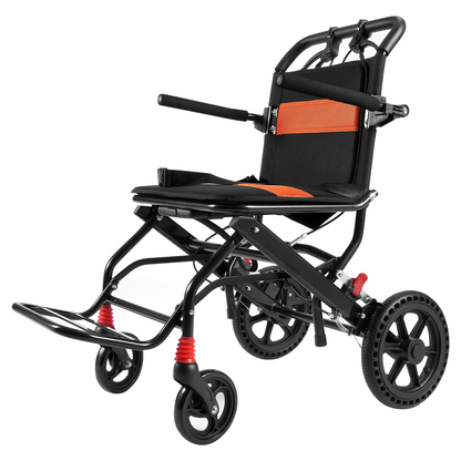 Start2Finish VEVOR lightweight aluminum wheelchair with 18-inch seat, foldable design, flip-back arms, and self-locking brakes.
