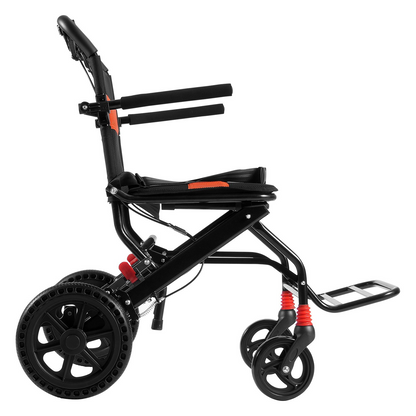 Start2Finish VEVOR lightweight aluminum wheelchair with foldable design, 18-inch seat, flip-back arms, and self-locking brakes.