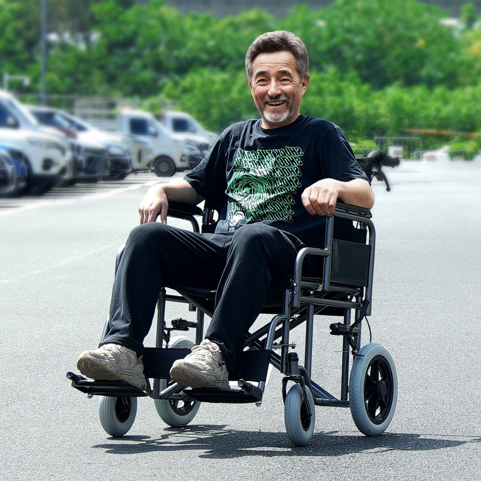 Start2Finish VEVOR foldable wheelchair with 24-inch seat, carbon steel frame, detachable armrest, self-locking brake, for adult mobility