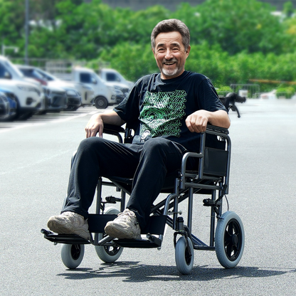 Start2Finish VEVOR foldable wheelchair with 24-inch seat, carbon steel frame, detachable armrest, self-locking brake, for adult mobility