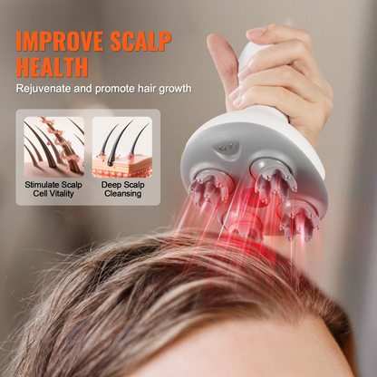 Start2Finish VEVOR electric scalp massager with 8 removable heads, waterproof design, for stress relief and hair care.