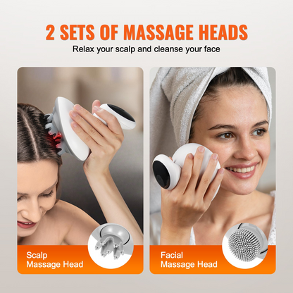 Start2Finish VEVOR electric scalp massager with removable heads, waterproof design, portable deep-cleaning head for stress relief.