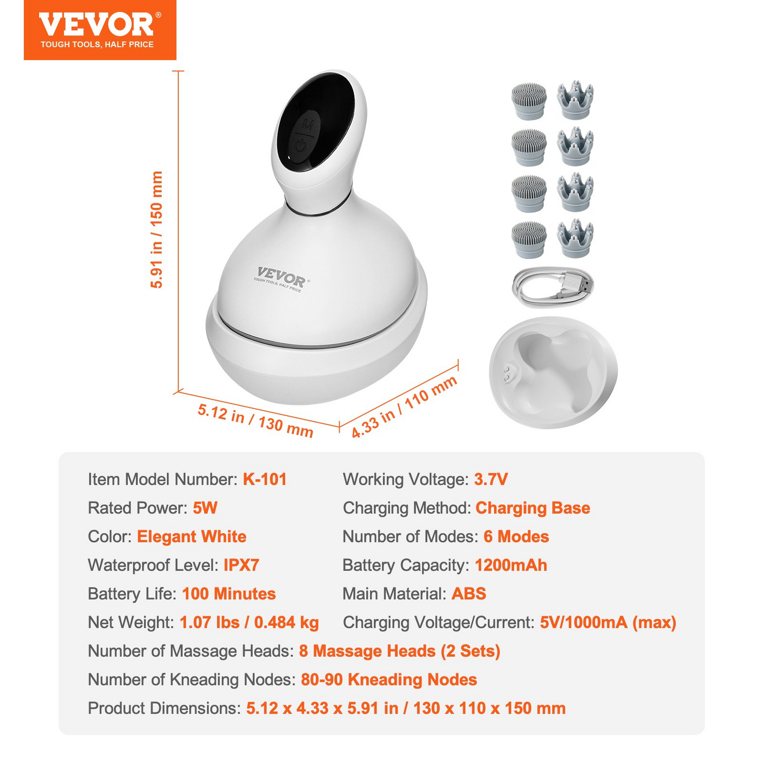 Start2Finish VEVOR electric scalp massager with removable heads, waterproof design, for stress relief and hair stimulation.