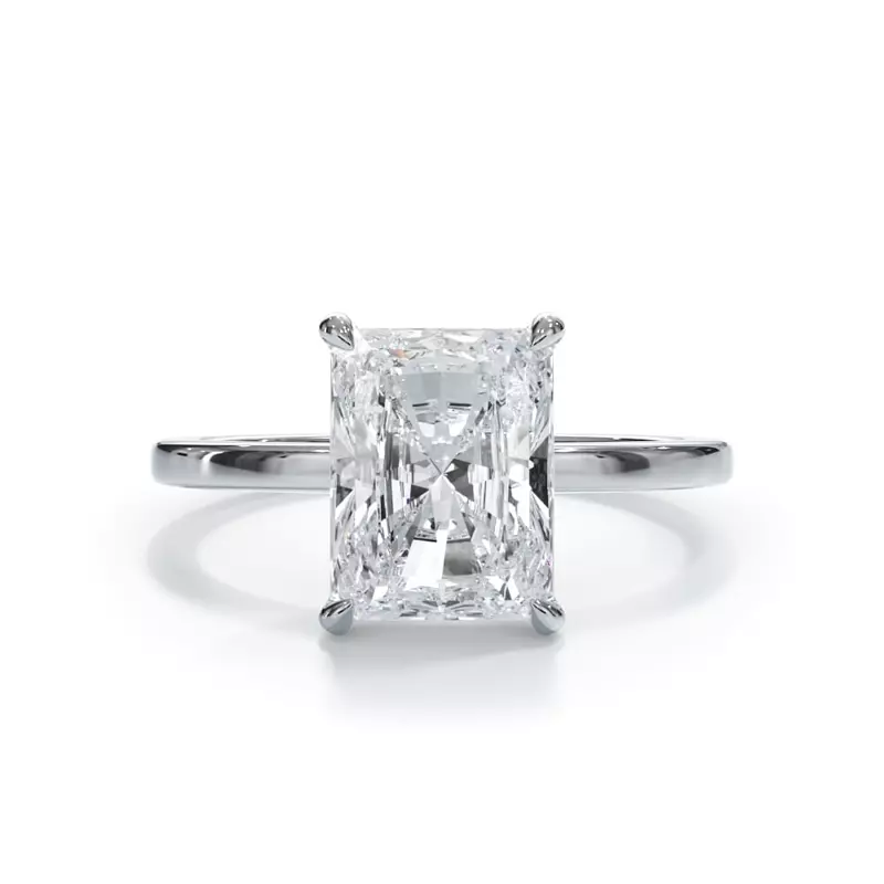 Lab grown diamond solitaire engagement ring in 14K white gold with G color, VS clarity, IGI certification.