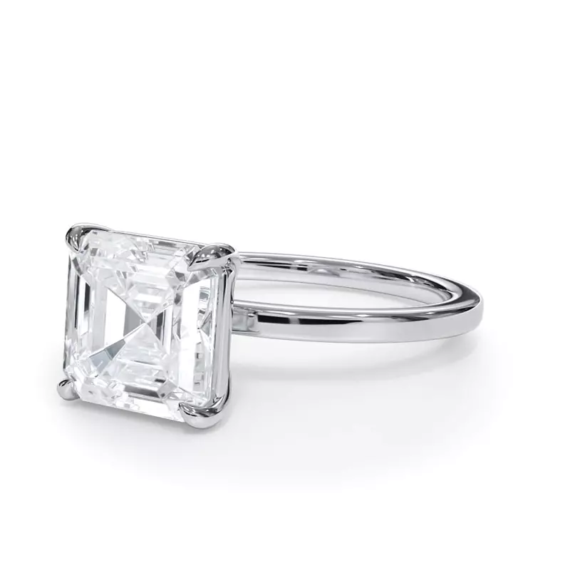 Lab grown diamond solitaire engagement ring in 14K white gold featuring a 5.00 CT G color VS clarity diamond, IGI certified jewelry.
