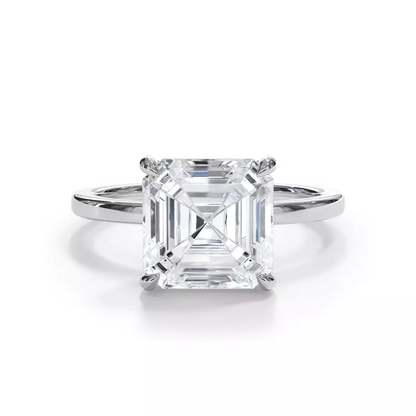 Lab grown diamond solitaire engagement ring with 5.00 CT G color VS clarity in 14K white gold, IGI certified jewelry.