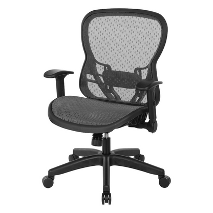 Deluxe R2 SpaceGrid Back Chair by Start2Finish featuring a black ergonomic office chair with a mesh back and adjustable armrests.