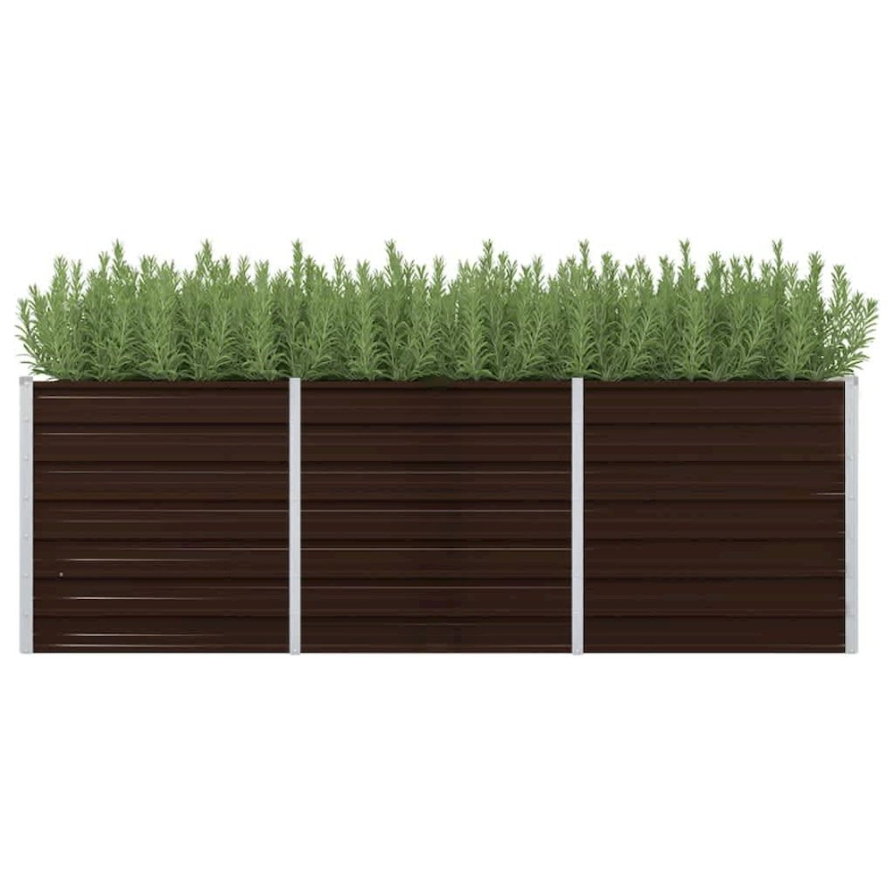 Galvanized steel raised garden bed in brown with dimensions 94.5 x 31.5 x 30.3 inches, ideal for outdoor gardening.