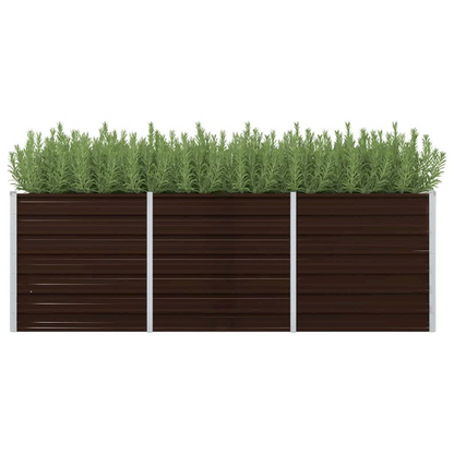 Galvanized steel raised garden bed in brown with dimensions 94.5 x 31.5 x 30.3 inches, ideal for outdoor gardening.